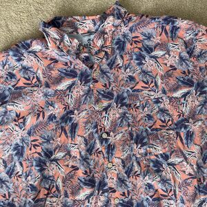 Izod Saltwater Button Down Shirt Men 3XB Pink Tropical Hawaiian Palm Trees Beach
